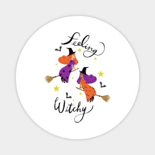 "Feeling Witchy" - Hand lettered // Orange & Purple haired witches (Halloween design) Magnet